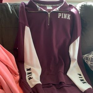 Pink sweatshirt half zip maroon